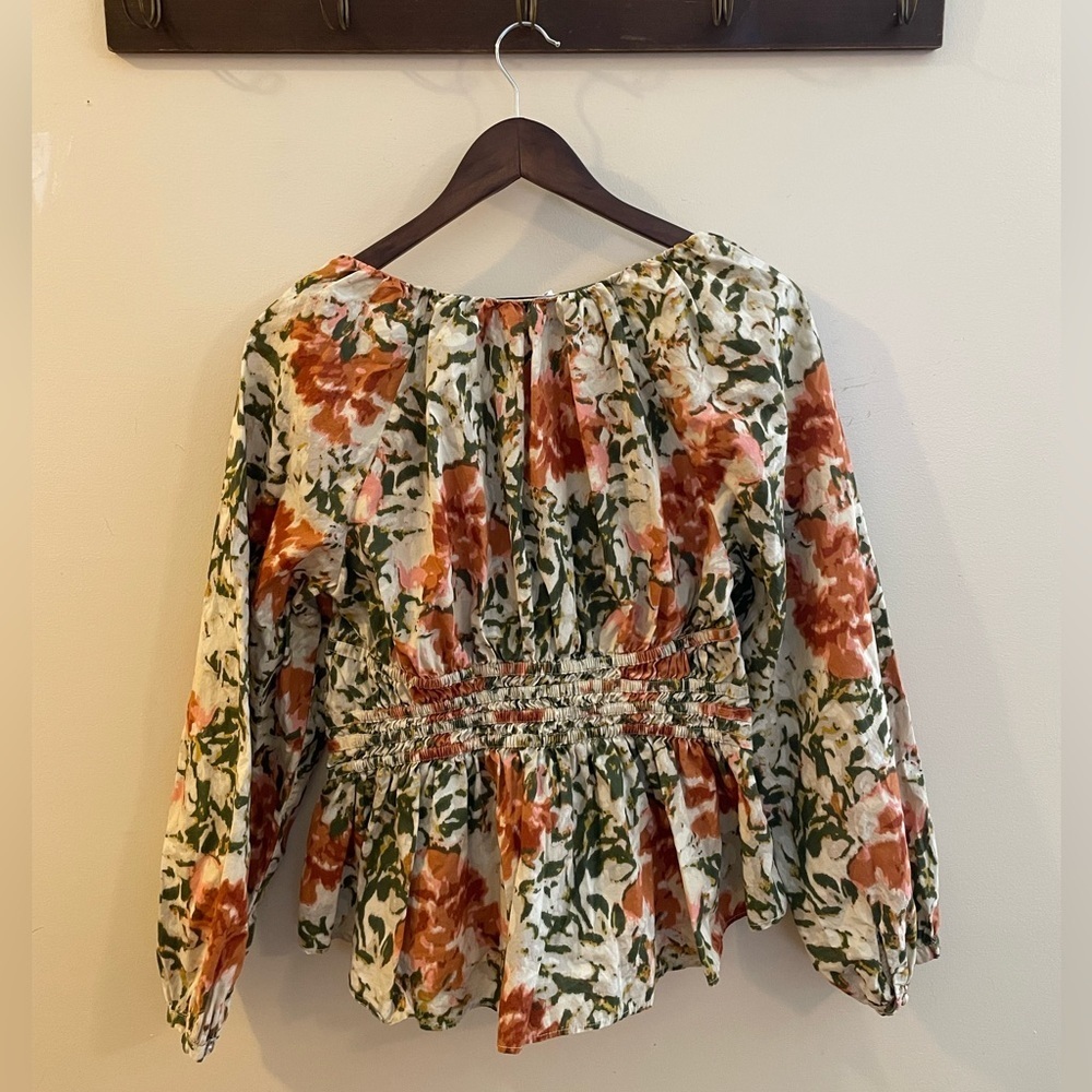 Sam Edelman Floral Long Sleeve Peplum Blouse Size Medium - Picture 3 of 4
